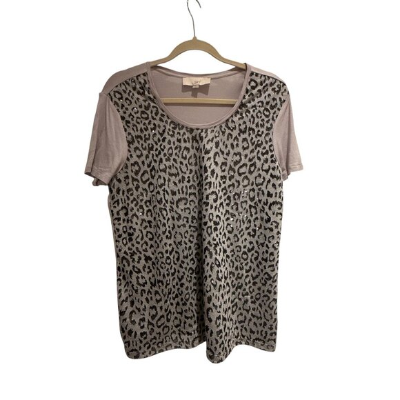 LOFT Women's Leopard Print Short Sleeve Scoop Neck T Shirt Size Large Artsy - Picture 6 of 9